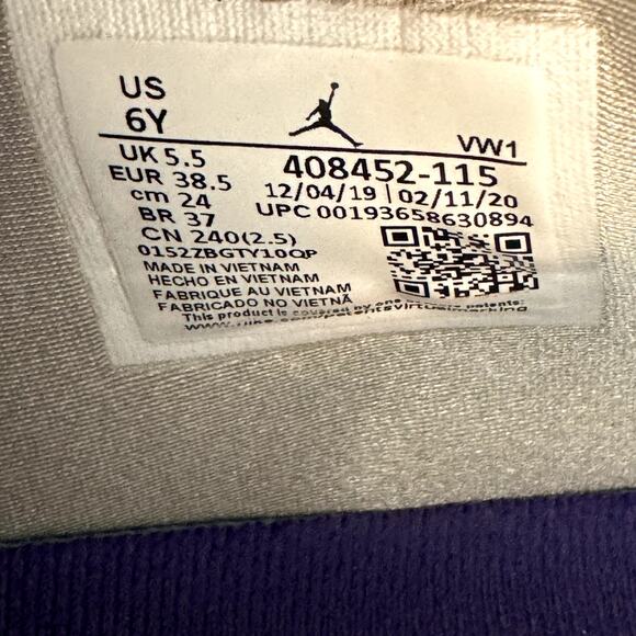 Size 6 - Nike Air Jordan 4 Retro GS Purple Metallic Men's Shoes - Picture 7 of 8